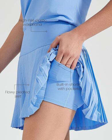 تنانير تنس للنساء تنورة رياضية مطوية عالية الخصر مع شورتات السيطرة على البطن على خط الجولف مع جيوب in Kuwait