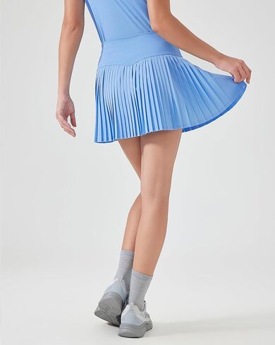 تنانير تنس للنساء تنورة رياضية مطوية عالية الخصر مع شورتات السيطرة على البطن على خط الجولف مع جيوب in Kuwait