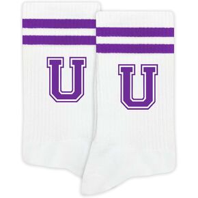 Striped Initial Socks with the Letter in Purple, Socks for Adult, Teens, Men&Women Socks, Gifts for Friends, Family, etc.