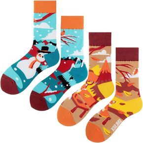 2 Pairs Novelty Colorful Cartoon Cotton Casual Crew Socks for Women