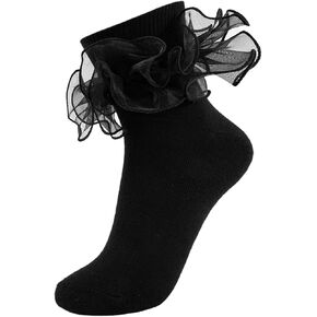 Women Big Ruffle Ankle Socks Adult Double Lace Frilly Socks Fold Cuff Cotton Ruffled Dress Crew Bobby Bride Sock in Kuwait