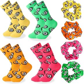 4 Pairs of Girls Soccer Socks with 4 Hair Scrunchies Soccer Stuff for Girls Mid Tube Socks Heart Football Gifts for Women Youth Adult Enthusiasts Players Coaches