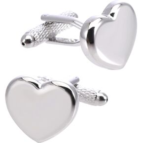 Shiny Love Heart Shape Cufflinks for Men Lady In Gift Case Silver Tone Polished Metal Men's Cufflinks Jewelry for Wedding Anniversary Business Party Events Tuxedo Dress Shirt