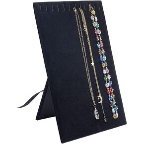 1Pcs Velvet Necklace Display Planks 25x20x0.4cm Rectangle Wooden 12 Hooks Necklace Jewelry Display Pad Velvet Covered Black Bracelets Pendants Chains Showcase Stands
