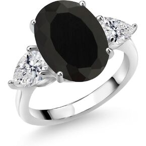 Gem Stone King 6.04 Cttw Black Onyx and Lab Grown Diamond Engagement Ring For Women | 925 Sterling Silver | Oval 14X10MM and 7X5MM Pear Shape| Gemstone Birthstone | Available in Size 5,6,7,8,9