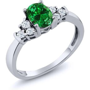 Gem Stone King 925 Sterling Silver Gemstone Birthstone and White Topaz Engagement Ring for Women | Center Oval 6X4MM and Round 2MM Accents | Wedding Anniversary Promise Ring | Sizes 5-9