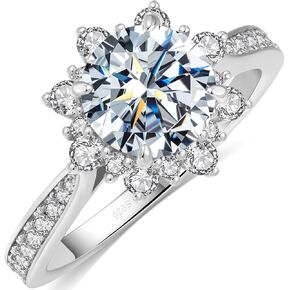 0.5/1.5/2/3CT Moissanite Engagement Rings for Women, D Color VVS1 S925 Sterling Silver Wedding Band Flower shape Engagement Moissanite Ring with 18K Gold Plated