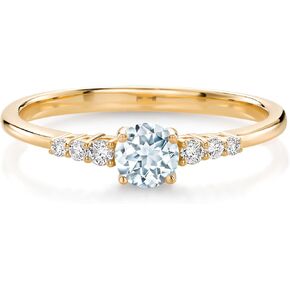 Gem Stone King 10K Yellow Gold Sky Blue Aquamarine and White Lab Grown Diamond Engagement Ring For Women (0.34 Cttw, Round 4MM, Gemstone March Birthstone, Available In Size 5, 6, 7, 8, 9)