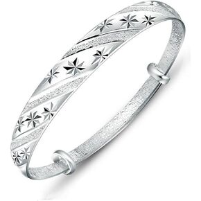 925 Sterling Silver Bangle Bracelets for Women Trendy Jewelry Simple Adjustable Silver Bangle Valentine Mothers Day Gift
