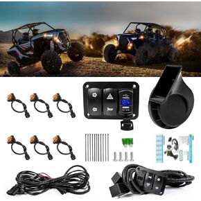 UTV Front Turn Signal Kit, Plug and Play Universal UTV ATV Street Legal Turn Signal Blinker Kit with Rocker Switch, Horn, USB charging port Compatible with Polaris, Can-Am, Kawasaki, Arctic Cat