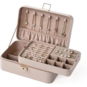 Jewelry Box, 2-Layer Jewelry Holder Organizer with Lock, Removable Jewelry Tray for Earrings Necklaces Bracelets, Green