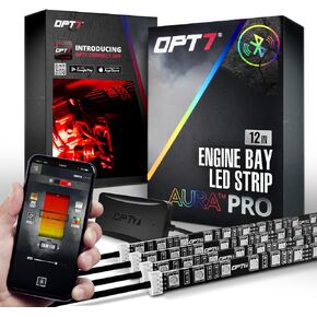 OPT7 Aura Pro Engine Bay Lights مع APP & REMOTE CONTROL ، 4pcs 12 "شريط LED LED Car المقاومة للماء ، مجموعة إضاءة Neon Extrid