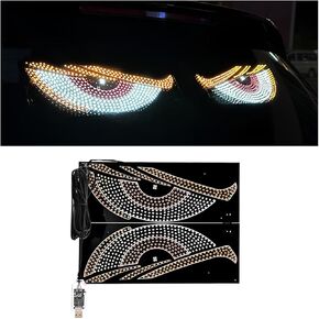 2PCS Car Devil Eyes Light, 11.8in x 4.72in Dynamic Flex Vehicle Windshield Digital LED Sign Display, Flexible Auto Exterior Decor Lamp Accessories, Universal Fit (Style A)