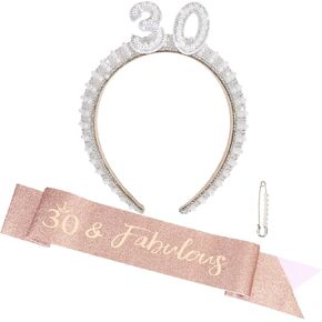 زخارف عيد ميلاد ANABLA 30 لها ، وعصابة عيد ميلاد الثلاثين ، و 30 و Fabulous Birthday Sash و Pearl Pin