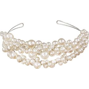 Xerling Pearl Tiara Headband Layered Hair Band Bride Wedding Elegant Hair Accessory Bridal Jewelry for Women