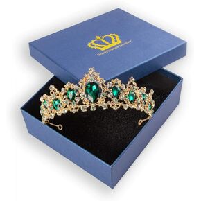 Baroque Vintage Rhinestone Crystal Crown - Tiaras and Crown for Women - Princess Rhinestone Crown for Christmas/Wedding/Prom/Pageant/Costume Birthday Party/Photography (Green emerald crown)