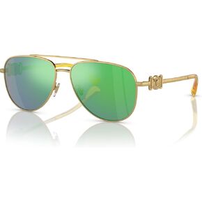 Versace Child Sunglasses Gold Frame, Light Green Mirror Green Lenses, 52MM