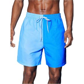 Floerns Men's Colorblock Drawstring Swim Trunk Quick Dry Beach Shorts with Pocket