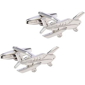 Knighthood Executive Aviation Piper Plane Cufflinks for Men Silver Shirt Cuff Links Business, Wedding Gifts with Gift Box