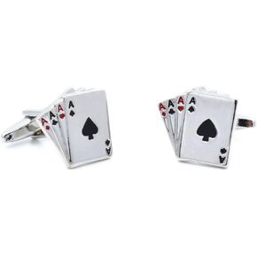 Playing Cards Cufflinks for Men Four Aces Design Poker Cufflinks Men's Gamble Casino Cuff Links with Gift Box for Boyfriend Birthday