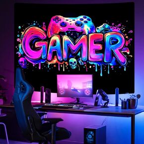 TAPERSLIA GAMER GAMING TAPESTRY ، تحكم لعبة Blacklight Game Wall Horror Wall Hanging ، UV Reactive Headon Glow في ديكور الجدار المظلم لغرفة النوم ، غرفة المعيشة - 30 "× 40"