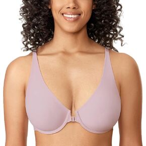 DELIMIRA Women's Front Closure Bras Seamless Plus Size Plunge Underwire Unlined Comfortable Bra