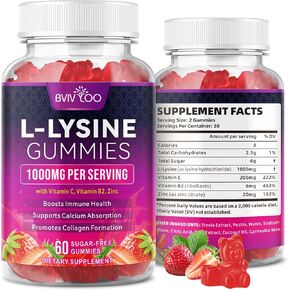 2 حزمة L-lysine 1000mg gummies لدعم المناعة وصحة الجلد-عالي الفقرة النباتي ، النكهة الخالية من السكر ، نكهة التوت الطبيعية ، مكملات مضغية خالية من الغلوتين للبالغين والأطفال-120 gummiess