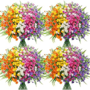 Der Rose 24 Bundles Artificial Flowers for Outdoors Decoration Faux Ferns UV Resistant Fake Plastic Flowers for Spring Home Garden Courtyard Patio Front Porch Decor