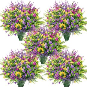 Der Rose 20 Bundles Fake Flowers Spring Artificial Flowers for Outdoors UV Resistant for Garden Patio Porch Farmhouse Home Window Box Decor（Colourful）