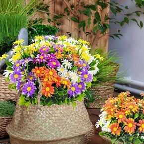 10 Bundles Artificial Flowers for Outdoors,Colorful Daisy Flowers Artificial for Home Garden Window Box Pathway Plante Wedding Decor