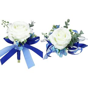 Mafeloe معصم القاعدة و boutonniere مجموعة الاصطناعية زهور الورود الاصطناعية لعروس العريس العريس