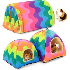 MABOZOO 3 Pack Guinea Pig House Accessories, Washable 2 Guinea Pig House and Guinea Pig Hideout Tunnel with Curtains, Guinea Pig Hideout for Guinea Pig, Hamster, Rabbit, Bunny, Chinchillas