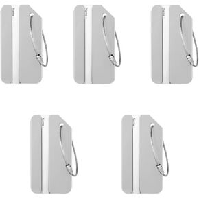 Luggage Tags,Aluminium Alloy Suitcase Tag,Luggage Baggage Identifier,Suitcase ID Address Labels with Locking Cables(5Pack,Silver)