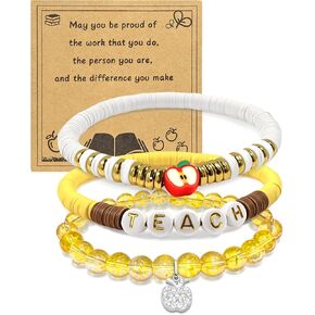 Teacher Appreciation Bracelet for Women Men Natural Stone Teacher Appreciation Gift Teach Polymer Clay Bracelets Thank You Gift