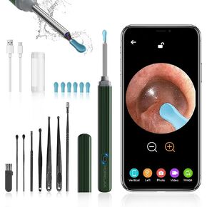 Ear Wax Removal Tool with 8 Pcs Ear Set - Ear Canal Cleaner with 1080P Camera - Ear Cleaning Kit with 6 Ear Scoops - Ear Wax Cleaner with Camera-Otoscope Ear Pick for iOS & Android Turquoise