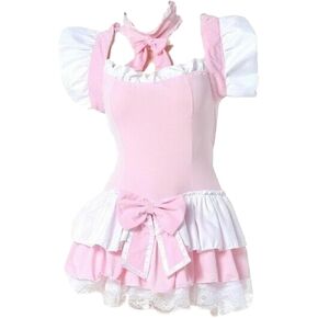 GK-O Lady Japanese Lolita Ruffle Dress Short Sweet Cosplay Maid Costume Nighties Sexy