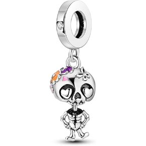 NARMO 925 Sterling Silver Charms for Pandora Bracelets Funny Dancing Skeleton Charm for Halloween