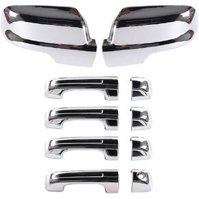 Chrome Mirror Cover Caps + 4 Door Handle Covers Without Smart Keyholes Fit for 2019-2024 Ram 1500 4-Door Extended/Crew Cab Models Only