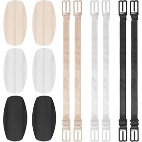 12 PCS Bra Strap Cushion, Gel Pads Anti-Slip Bra Accessories, Silicone Discomfort Slip Shoulder Protectors Pads Strap Holders Non Slip for Bra Straps Women (Black, Skin Color, White)
