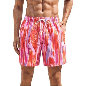 SweatyRocks Men's Graphic Printed Drawstring Waist Swim Trunks Beach Shorts with Pockets Swimwear