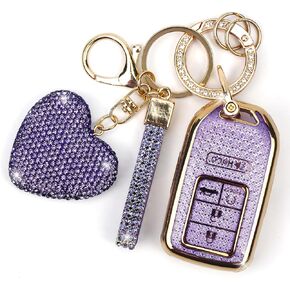 Key Fob Cover with Diamond Keychain Car Key Holder Compatible with 2016-2022 Honda Accord Civic CRV Pilot Ridgeline Passport Smart Remote Key Protector for Women, 5 Buttons (Silver-Heart)