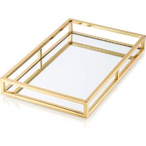 Gold Oblong Decorative Tray with Mirror Base-Vanity Tray-Serving Tray-Dimensions: 16.25"L