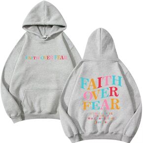 Faith Over Fear Hoodie Womens Christian Graphic Cute Hoodies Cotton Blend Sweatshirt Casual Tops