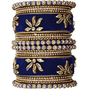 Aheli Matching Floral Velvet Silk Thread Chuda Chura Bangle Set Indian Traditional Bridal Fashion Jewelry Gift for Women in Kuwait