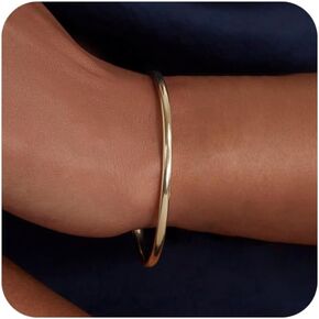 Bangle Bracelets for Women: 18K Gold/Silver Plated Stainless Steel Waterproof Bangles for Small Wrists Non Tarnish Closed Oval Cuff with Openable Gold Jewelry