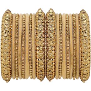 Efulgenz Indian Oxidized Bangle Bracelet Set for Women Boho Punk Crystal Studded Bangles Metal Ball Bangles Fashion Statement Jewelry for Women (18 Pcs)