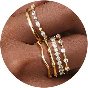 Gold Rings for Women Non Tarnish Stackable Wedding Ring Set Cubic Zirconia Dainty Band Engagement Bands for Her Women's Jewelry Size 5-10
