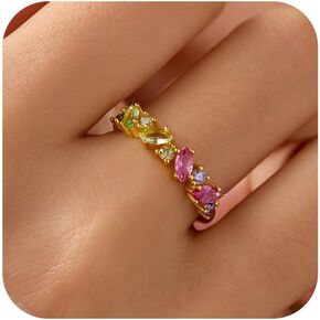 Beautifully Broken Ring Self Love Rings for Her 14K Gold Plated Birthstone Rings for Women 925 Sterling Silver Colorful Gemstone Cubic Zirconia Ring Stackable Birthday Encouragement Graduation Gifts