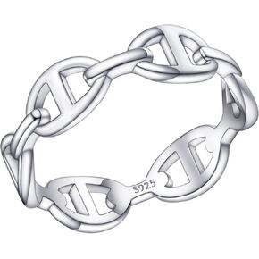 FaithHeart 925 Sterling Silver Mariner Chain Link Rings for Women, Wedding Band Dainty Engagement Stacking Ring High Polish Non Tarnish Jewelry for Birthday with Gift Box