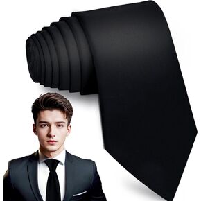 Solid Color Tie Mens Necktie 3.15 inch for Party,Weddings,Father's Day Gift,Shiny Black